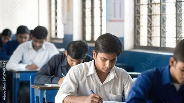Fototapeta Classroom with Indian students writing midterm exams
