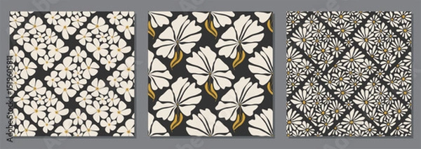 Obraz Set of trendy minimalist seamless botanical pattern with abstract creative hand drawn composition