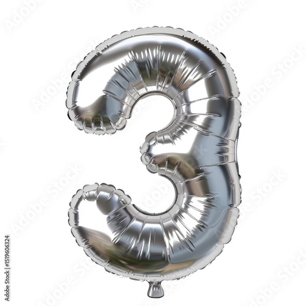 Fototapeta Silver Balloon In The Shape Of The Number Three On A Black Background. Great For Anniversaries Or Birthdays.