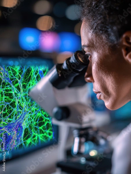 Fototapeta Scientist in Laboratory Conducting Cell Research with Electron Microscope and Biotech Equipment