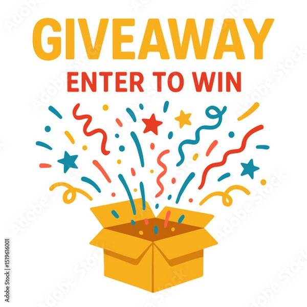 Fototapeta Prize box explosion used in giveaways. Excellent for online shops, digital campaigns, and event invitations. Vibrant vector illustration isolated on transparent background