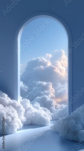 Fototapeta Serene Cloudscape Through an Arch Window