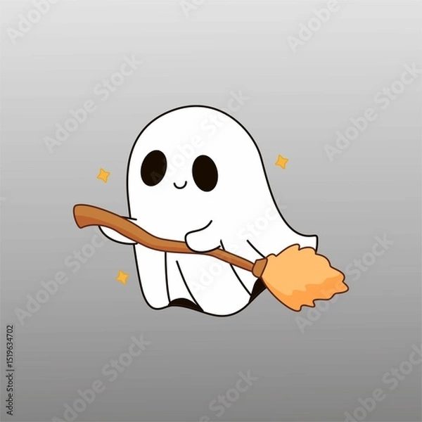 Obraz Cute Ghost Riding a Flying Broomstick