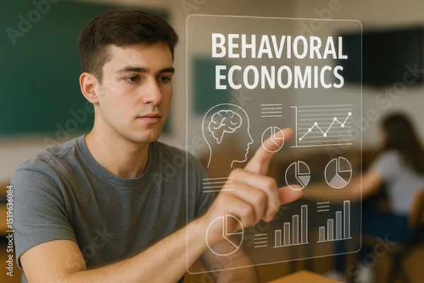 Fototapeta Engaged Student Analyzing Behavioral Economics Concepts in Modern Classroom Setting