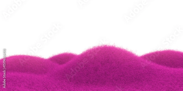 Obraz Cartoon pink hills landscape from fur or felt material. 3d illustration of cute soft child toy. Realistic creative render element.
