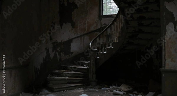 Obraz Dark stairway with a broken railing