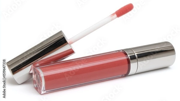 Fototapeta Elegant lipstick bottle on white background, touch of glamour for beauty enthusiasts