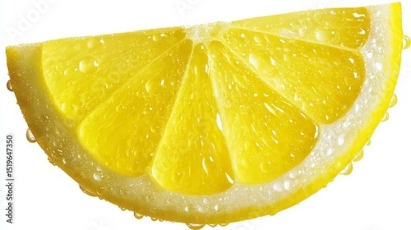 Fototapeta Vibrant yellow lemon slice, closeup of fresh citrus fruit pulp and segments closeup