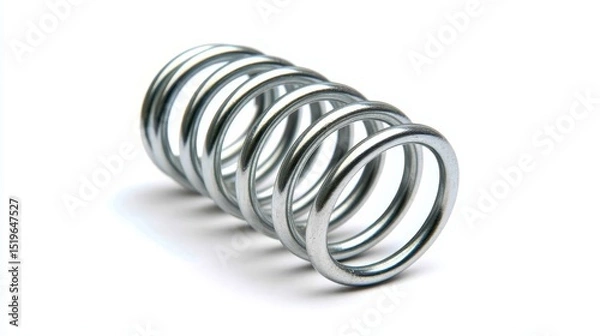 Fototapeta Intricate closeup, stainless steel spring isolated on white for industrial applications