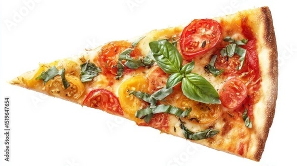 Fototapeta Delicious slice of italian pizza with fresh tomatoes and basil, culinary delight