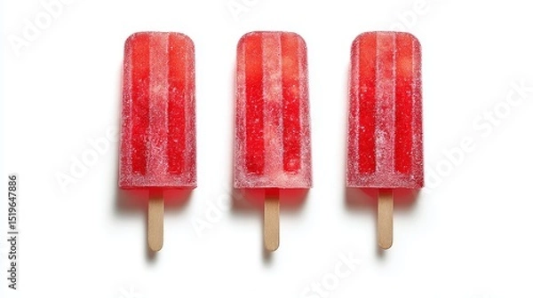 Fototapeta Three refreshing pops with red and white toppings, sweet summer treat delicious