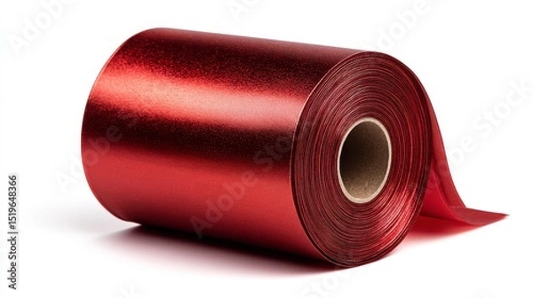 Fototapeta Vibrant red foil roll on white, captivating closeup for creative projects red