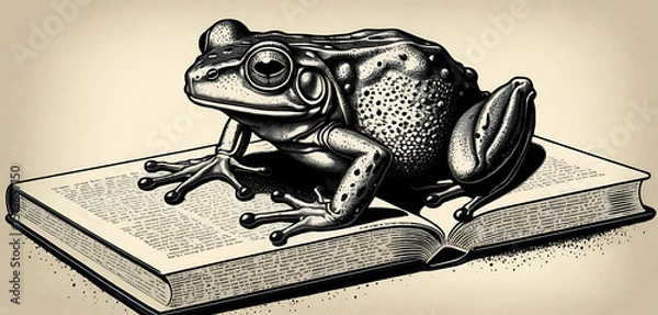 Fototapeta Dissected frog in stipple ink with grungy textbook halftone texture
