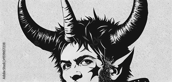 Fototapeta Devil horns in photocopy halftone style, surrounded by rough punk edges
