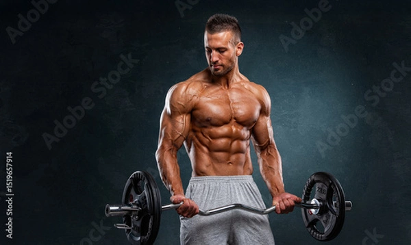 Obraz Muscular Young Man Exercise with Weights, Lifting Weights
