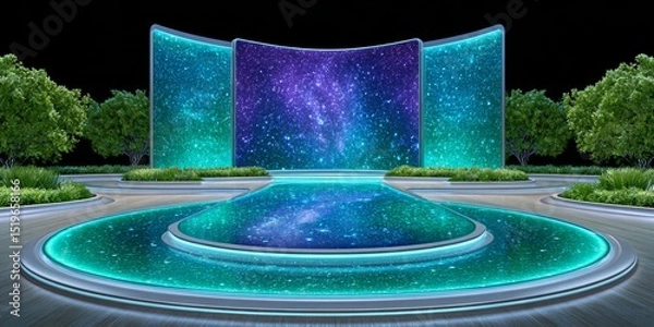 Fototapeta a futuristic milestone celebration scene with holographic displays and AI-generated recognition effects