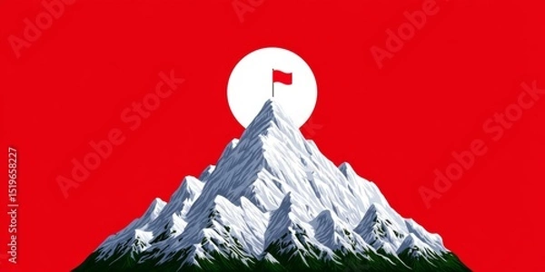 Fototapeta a minimalist icon of a flag on a mountain peak symbolizing a work milestone achievement
