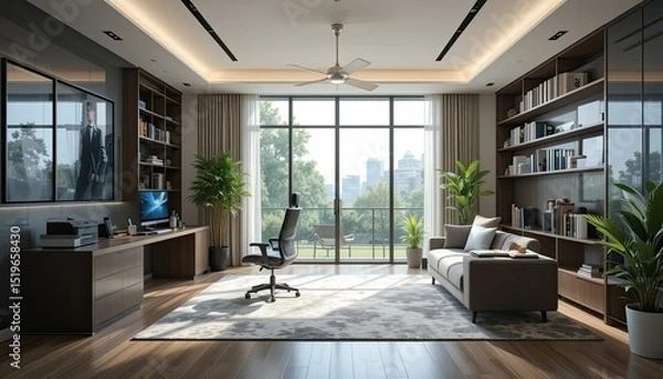 Obraz interior of a contemporary home office.  Artificial Intelligence