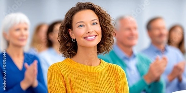 Fototapeta a realistic photo of an investment seminar with people applauding a financial breakthrough