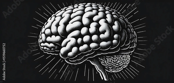 Fototapeta Brain in stipple with punk glitch halftone and photocopy shadows.
