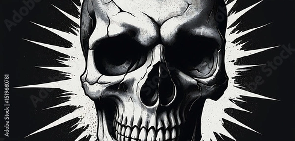 Fototapeta X-ed out eyes skull with smeared halftone and paper tear texture.
