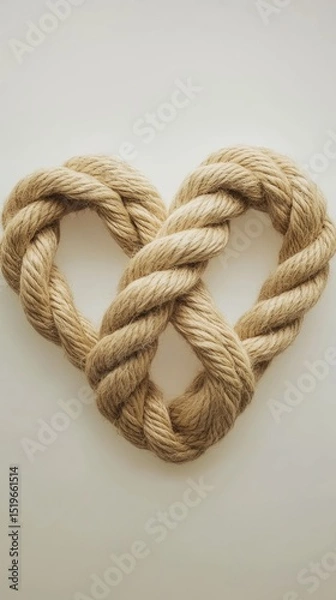 Fototapeta Beige rope forms an infinity symbol heart shape