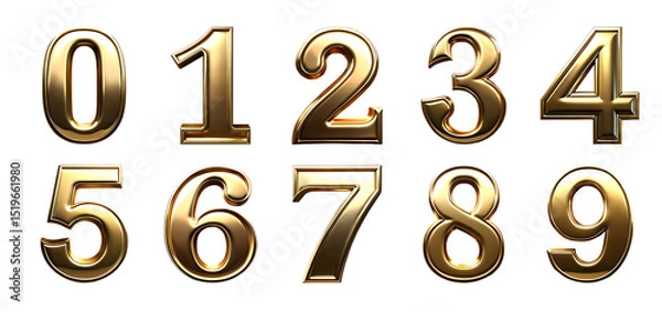 Fototapeta Golden numbers zero through nine png collection golden steel made numbers png no background