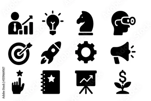 Fototapeta Business growth and strategy icons representing innovation and development in a corporate setting