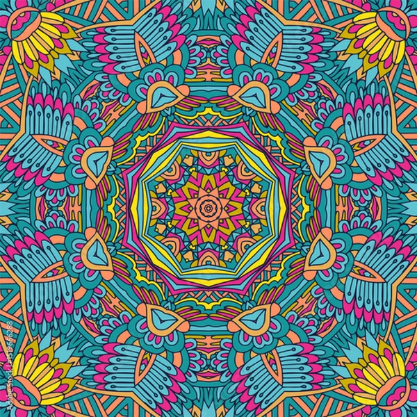 Obraz Medallion doodle Boho zentangle ornaments. Festive Colorful seaмс mless vector pattern ornamental psychedelic