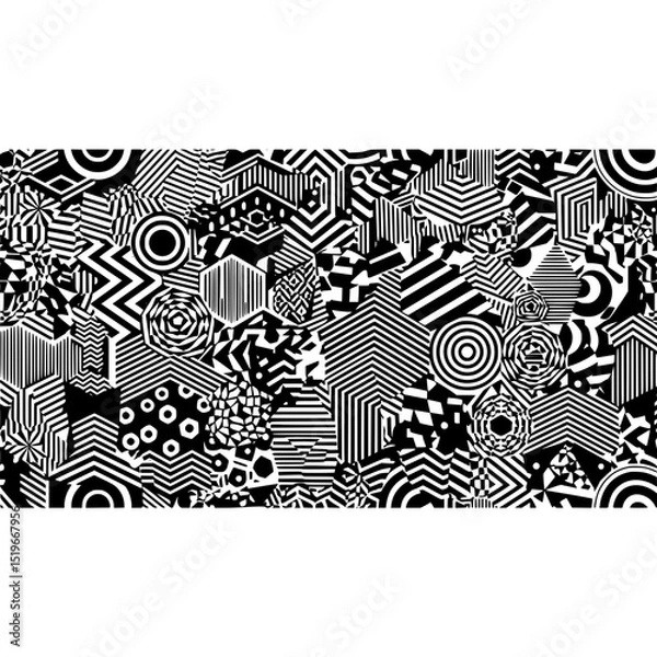 Fototapeta Abstract geometric pattern black and white op art optical illusion design vector background illustration
