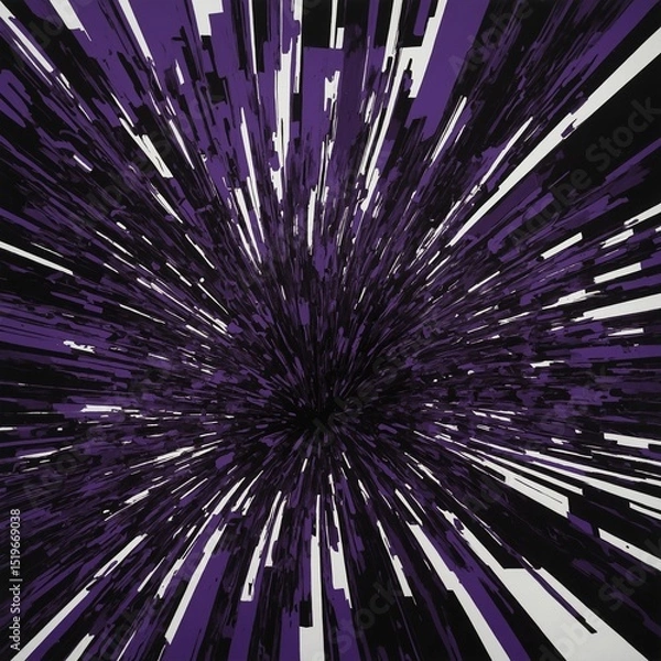 Fototapeta Abstract burst of lines radiating from central point, creating dynamic sense of explosion, rapid movement. Color palette limited to shades of purple, black, white, which adds to intensity.