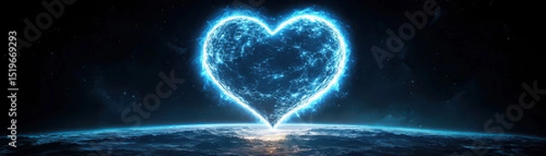 Obraz Glowing heart shaped moon illuminates new world, creating magical atmosphere