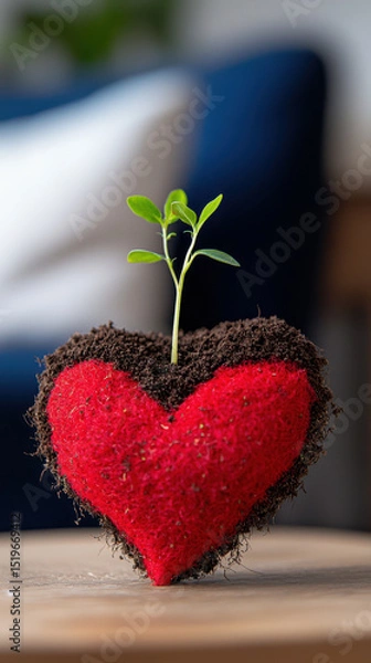 Obraz Heart shaped patch of soil with green seedling sprouting, symbolizing love and growth