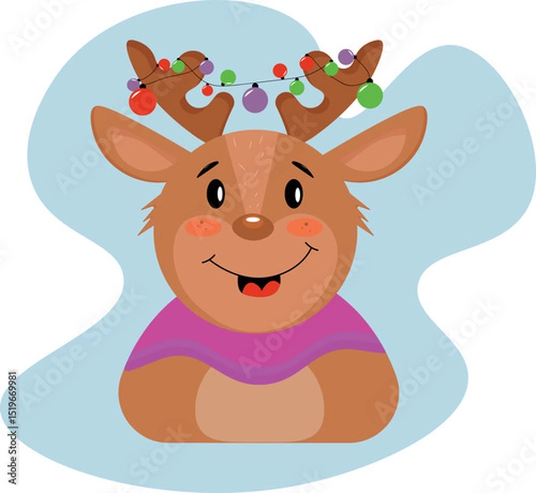 Fototapeta  Christmas reindeer with light on horns vector magic