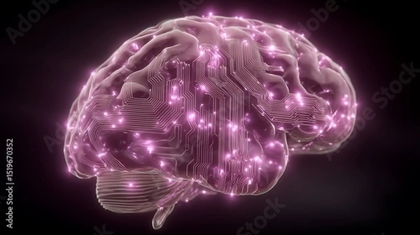 Obraz Artificial intelligence brain with glowing circuit pathways and connection points design