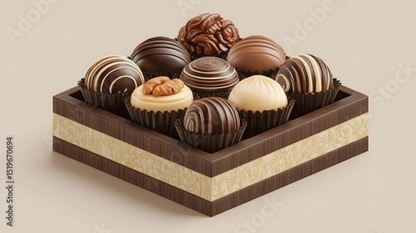 Obraz Assorted gourmet chocolate truffles elegantly arranged in a decorative box for gifting