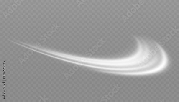 Fototapeta White glowing shiny lines effect. Set of glowing ellipses in speed shape. Imitation of the exit of cold air. Light trail wave, fire path trace line and incandescence curve twirl.