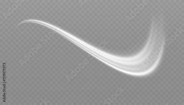 Fototapeta White glowing shiny lines effect. Set of glowing ellipses in speed shape. Imitation of the exit of cold air. Light trail wave, fire path trace line and incandescence curve twirl.