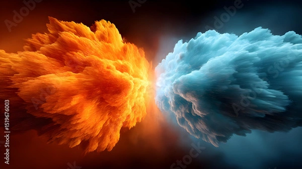 Obraz Dramatic Collision of Orange and Blue Smoke Clouds in Abstract Art