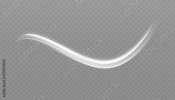 Fototapeta White glowing shiny lines effect. Set of glowing ellipses in speed shape. Imitation of the exit of cold air. Light trail wave, fire path trace line and incandescence curve twirl.