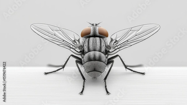 Obraz Housefly Faces Camera With Detailed Anatomy Insect Wings Demonstrate Biological Precision