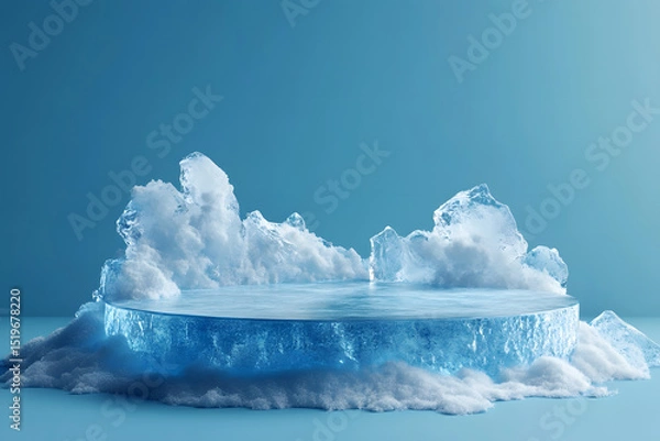 Fototapeta ice elegant podium mock-up stand product scene on blue background. Ice podium for advertising, Concept of cooling, beverage and technology.