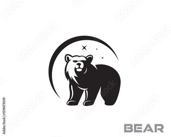 Obraz silhouette stand bear at circle moon with star logo design template illustration inspiration