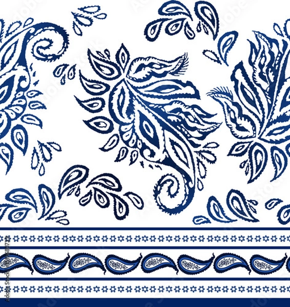 Obraz Seamless authentic paisley pattern, ethnic border print.
