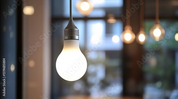 Obraz Illuminated Light Bulb in Modern Indoor Café with Warm Ambience