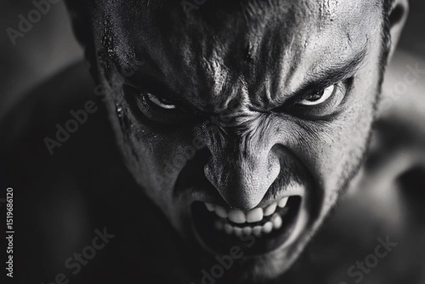 Obraz  Black and White Close-Up of Furious Man
