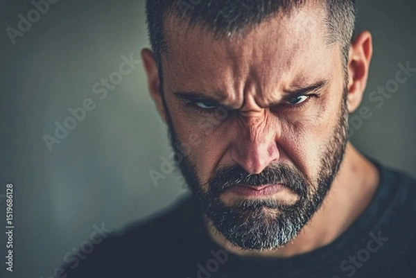 Obraz Stern Bearded Man Frowning with Intense Gaze
