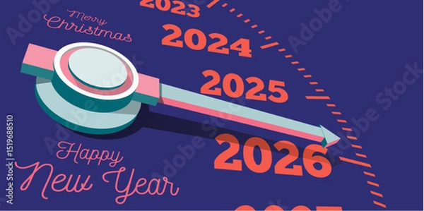 Obraz Congratulations on the New Year 2026 on the background of the speedometer counter. Vector illustration