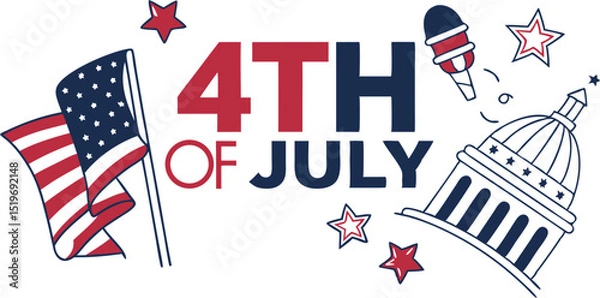 Obraz Celebrate 4th of July Patriotic Design Vector Art with Stars and Stripes