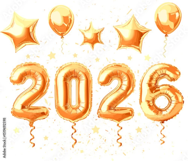 Obraz 2026 Happy new year with balloons, ribbons and confetti